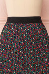 Maura Black & Colourful Floral Pleated Midi Skirt | FRONT CLOSE UP | Boutique 1861