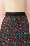 Maura Black & Colourful Floral Pleated Midi Skirt | SIDE CLOSE UP | Boutique 1861