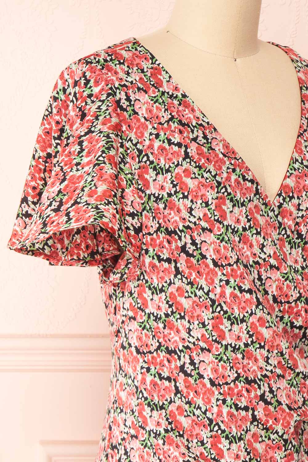 Maurine Short Floral Wrap Dress | Boutique 1861 side close-up