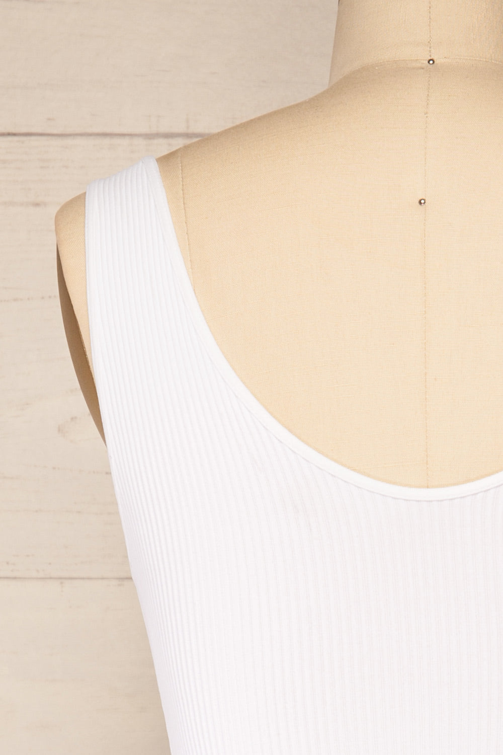 Maya White Ribbed V-Neck Bodysuit | La petite garçonne back close-up