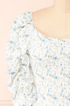 Mayanne Blue Ruched Floral Top | Boutique 1861 front close-up
