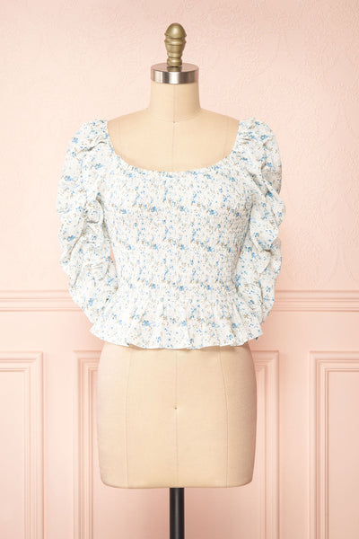 Mayanne Blue Ruched Floral Top | Boutique 1861 front view
