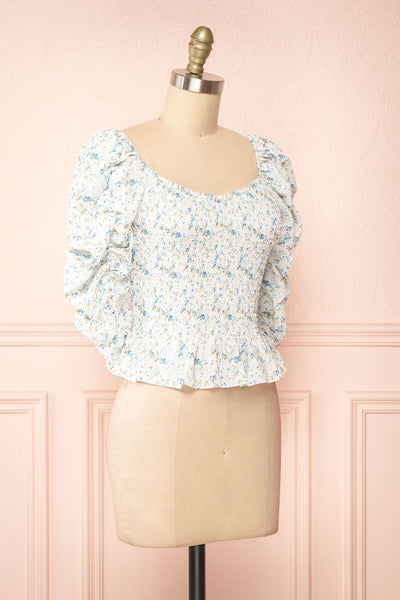 Mayanne Blue Ruched Floral Top | Boutique 1861 sid eview