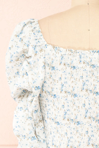Mayanne Blue Ruched Floral Top | Boutique 1861 back close-up