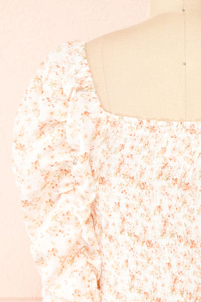 Mayanne Pink Ruched Floral Top | Boutique 1861 back close-up