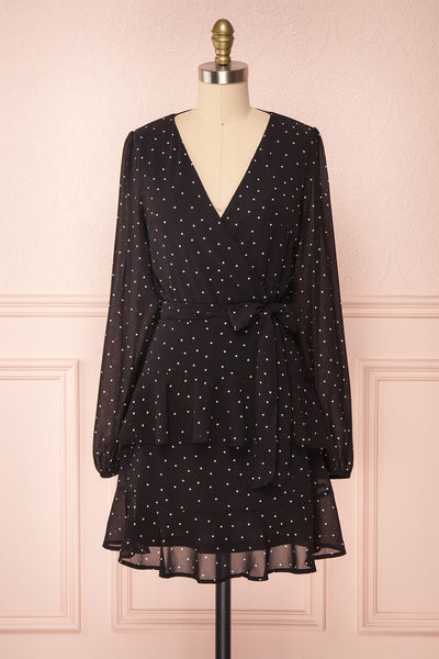 Mayifa Black Polka Dot A-Line Short Dress front view | Boutique 1861