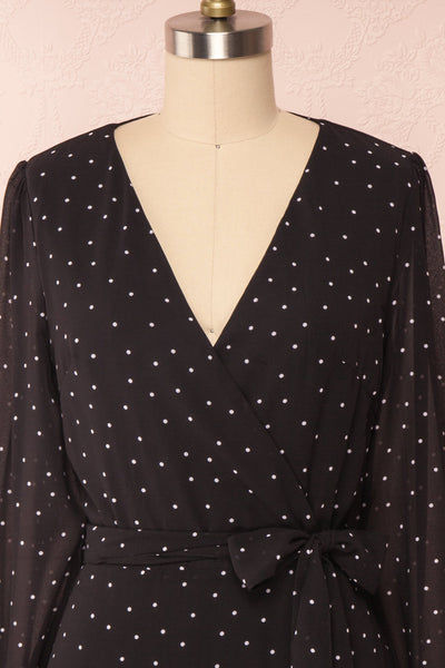 Mayifa Black Polka Dot A-Line Short Dress front close up | Boutique 1861