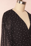 Mayifa Black Polka Dot A-Line Short Dress side close up | Boutique 1861
