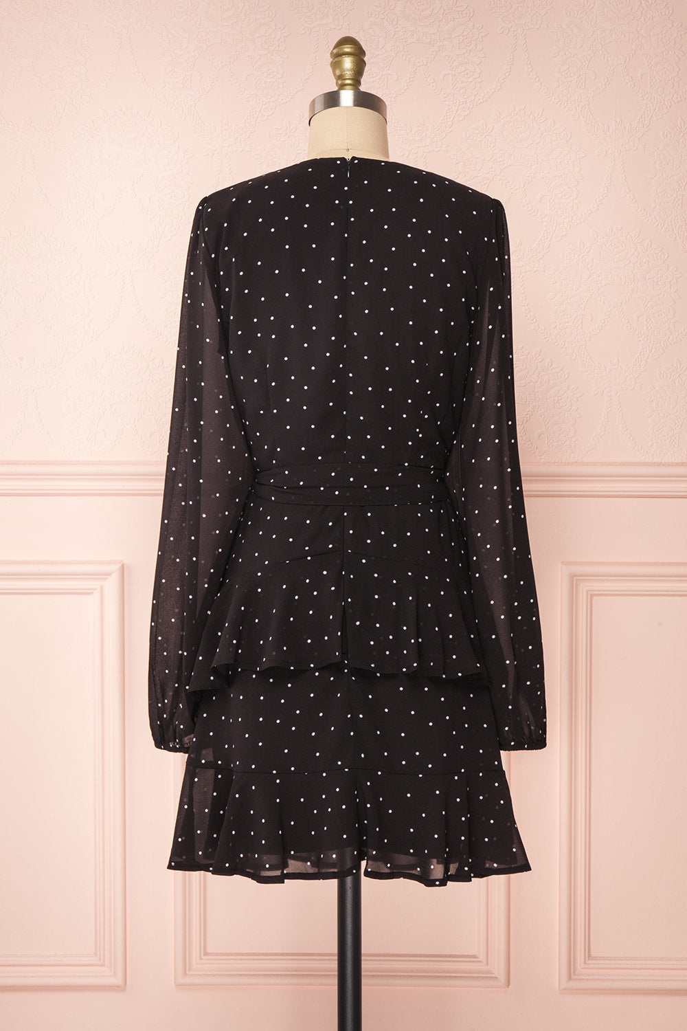 Mayifa Black Polka Dot A-Line Short Dress back view | Boutique 1861