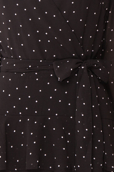 Mayifa Black Polka Dot A-Line Short Dress fabric detail | Boutique 1861