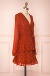 Mayifa Rust Orange Polka Dot A-Line Short Dress side view | Boutique 1861