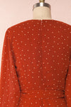 Mayifa Rust Orange Polka Dot A-Line Short Dress back close up | Boutique 1861