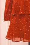 Mayifa Rust Orange Polka Dot A-Line Short Dress sleeve close up | Boutique 1861