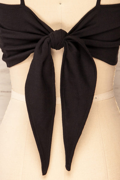 Mayte Black Tied Bandeau Crop Top | La petite garçonne back bow close-up