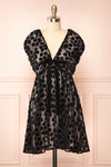 Mazarane Short Black Floral Velvet Dress | Boutique 1861 front view