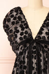 Mazarane Short Black Floral Velvet Dress | Boutique 1861 front close-up
