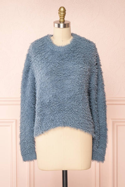 Mazie Blue Fuzzy Cropped Sweater | Boutique 1861 front view