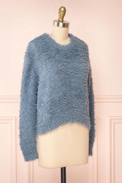Mazie Blue Fuzzy Cropped Sweater | Boutique 1861 side view
