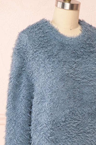 Mazie Blue Fuzzy Cropped Sweater | Boutique 1861 side close up