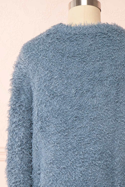 Mazie Blue Fuzzy Cropped Sweater | Boutique 1861 back close up