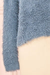 Mazie Blue Fuzzy Cropped Sweater | Boutique 1861 sleeve