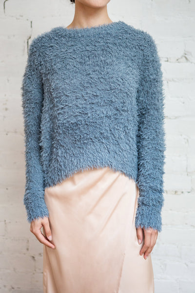 Mazie Blue Fuzzy Cropped Sweater | Boutique 1861 model