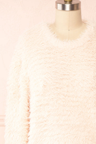 Mazie Blush Fuzzy Cropped Sweater | Boutique 1861 front close up