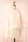 Mazie Blush Fuzzy Cropped Sweater | Boutique 1861 side view