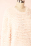 Mazie Blush Fuzzy Cropped Sweater | Boutique 1861 side close up