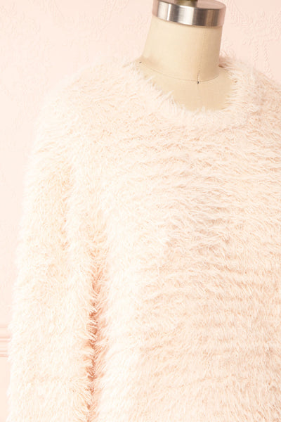 Mazie Blush Fuzzy Cropped Sweater | Boutique 1861 side close up