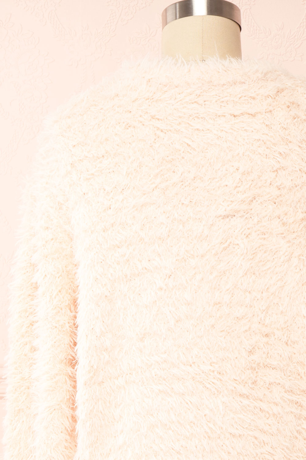 Mazie Blush Fuzzy Cropped Sweater | Boutique 1861back close up