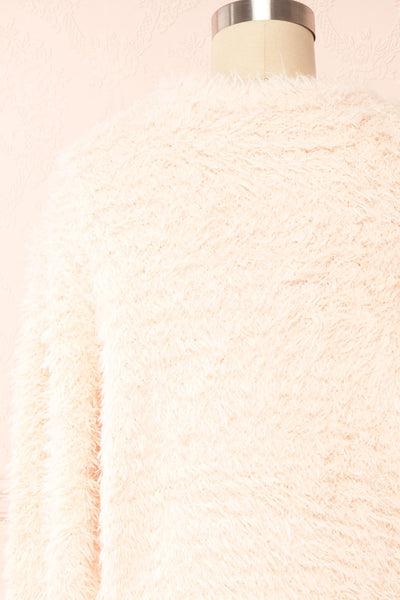 Mazie Blush Fuzzy Cropped Sweater | Boutique 1861back close up