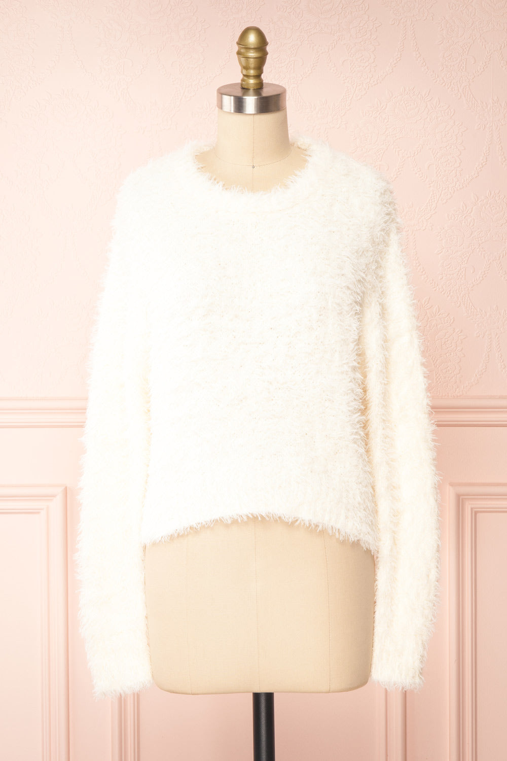 Mazie Cream Fuzzy Cropped Sweater | Boutique 1861 front view