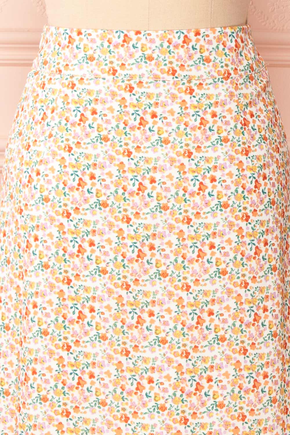 Mckenzie Midi Satin Floral Skirt | Boutique 1861 front close-up