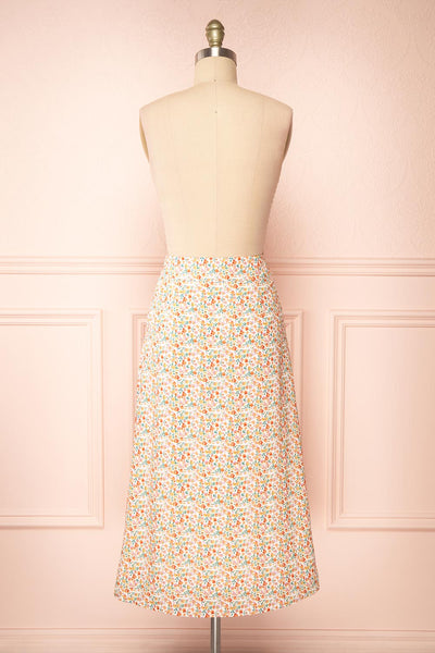 Mckenzie Midi Satin Floral Skirt | Boutique 1861 back close-up