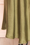 Meari Khaki Cowl Neck Satin Midi Dress | Boutique 1861 bottom