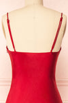 Meari Red Cowl Neck Satin Midi Dress | Boutique 1861 back close-up