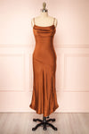 Meari Rust Cowl Neck Satin Midi Dress | Boutique 1861 front view