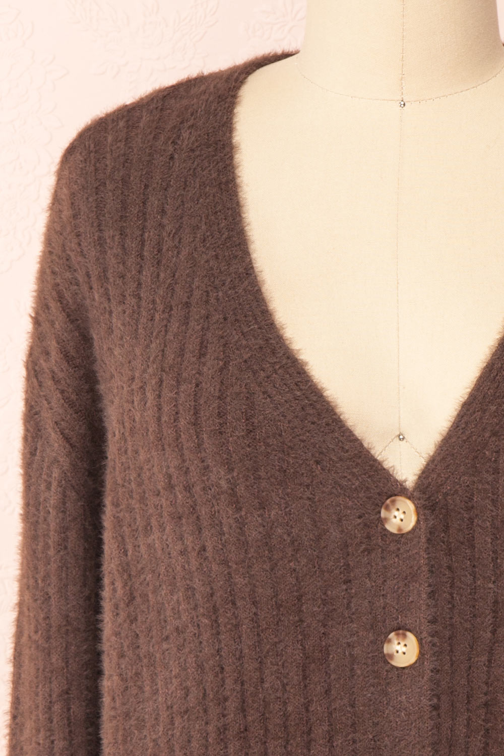 Meda Brown Cropped Fuzzy Cardigan | Boutique 1861 front close-up