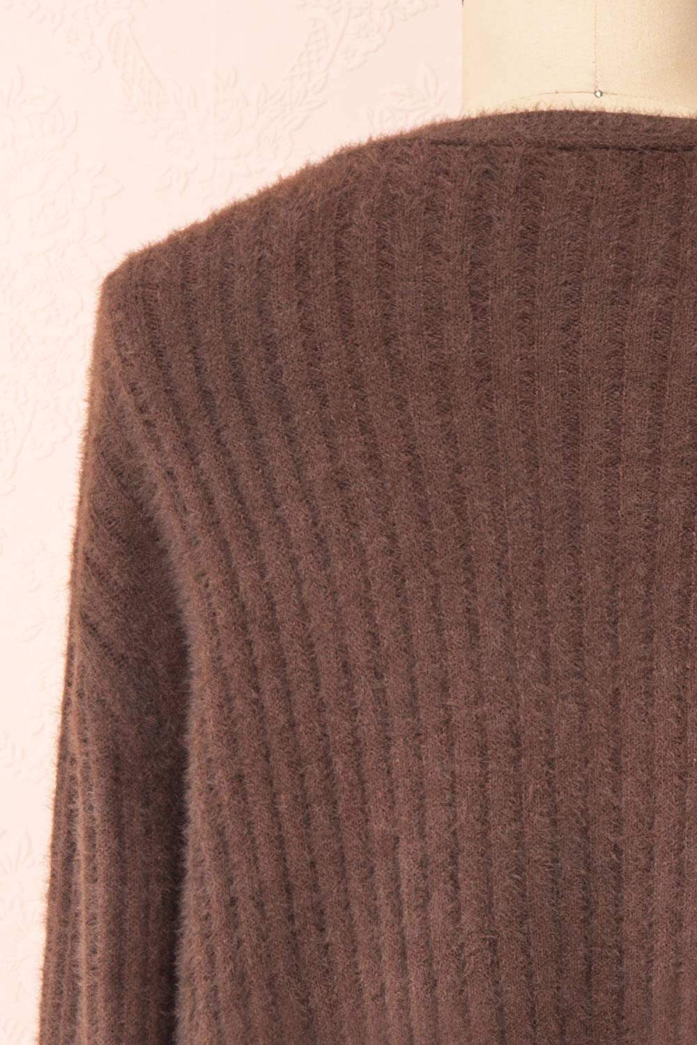 Meda Brown Cropped Fuzzy Cardigan | Boutique 1861 back close-up