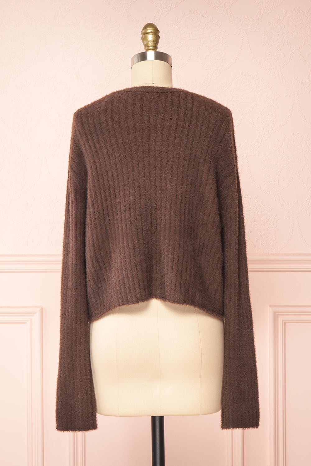 Meda Brown Cropped Fuzzy Cardigan | Boutique 1861 back view