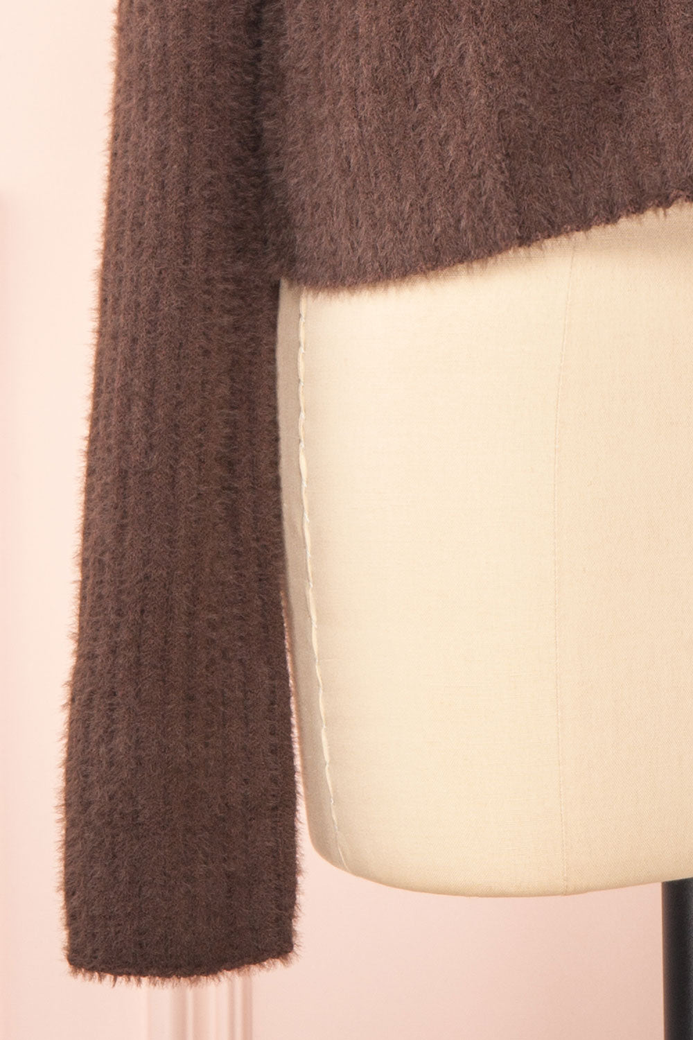 Meda Brown Cropped Fuzzy Cardigan | Boutique 1861 sleeve close-up