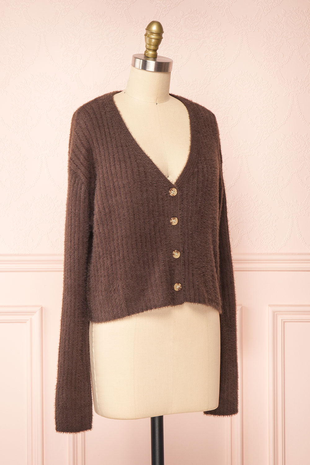 Meda Brown Cropped Fuzzy Cardigan | Boutique 1861 side view