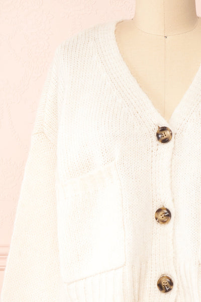 Medea Beige Cropped Knit Cardigan | Boutique 1861 front close-up
