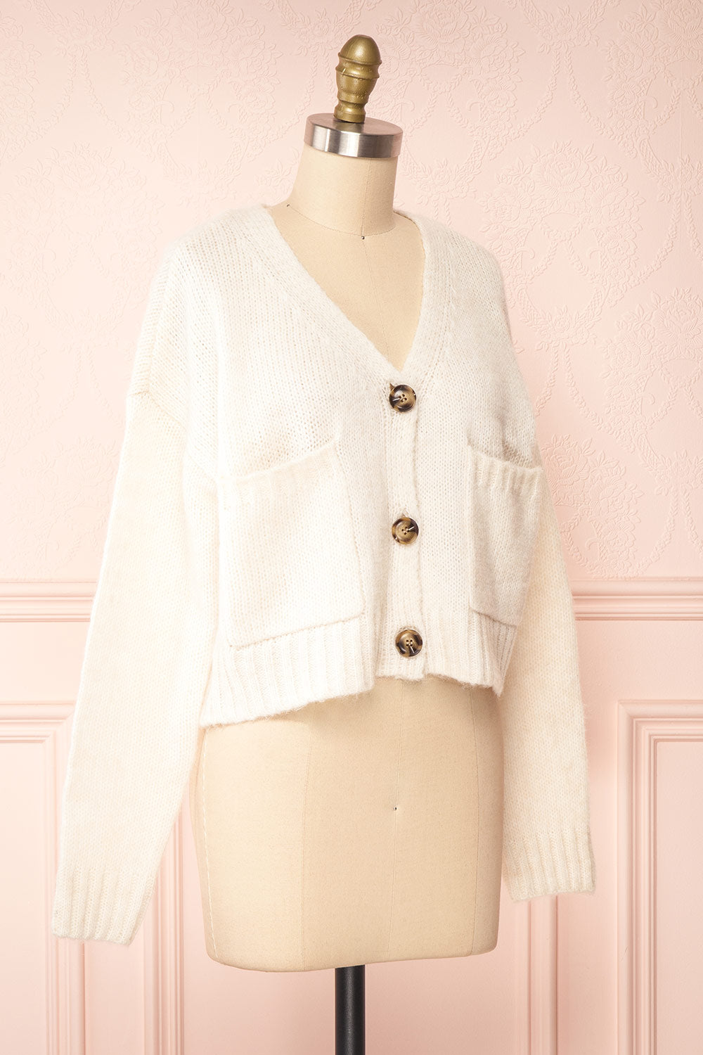 Medea Beige Cropped Knit Cardigan | Boutique 1861 side view