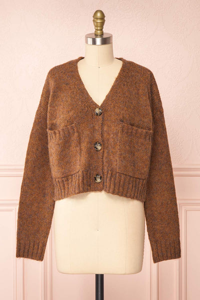 Medea Brown Cropped Knit Cardigan | Boutique 1861 front view