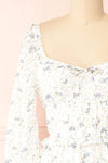 Meigetsu Short Floral Dress w/ 3/4 Puff Sleeves | Boutique 1861 front close-up