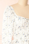 Meigetsu Short Floral Dress w/ 3/4 Puff Sleeves | Boutique 1861 side close-up