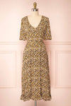 Melanie V-Neck Floral Midi Dress w/ Short Sleeves | Boutique 1861 front view