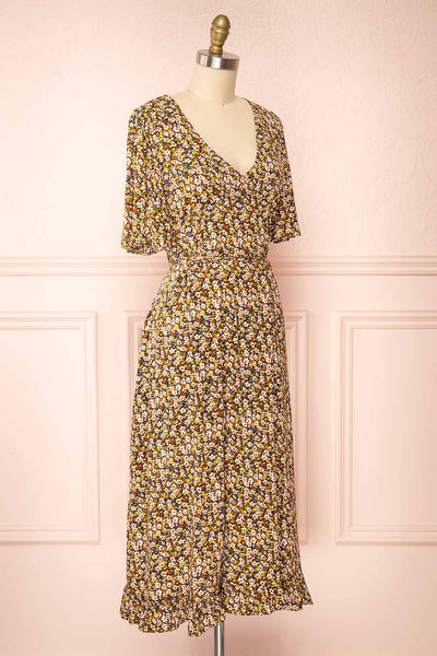 Melanie V-Neck Floral Midi Dress w/ Short Sleeves | Boutique 1861 side view
